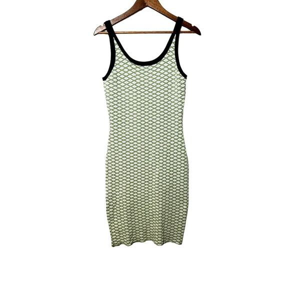 Cider Dress Womens Medium Knit Geometric Midi Sleeveless Green and White Tank - Picture 1 of 5